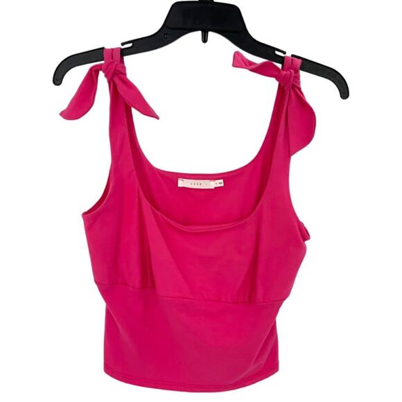 Lush Scoop Neck Tie Strap Crop Top Light Fuchsia Pink Size Medium NWOT $22 MSRP - Picture 3 of 8